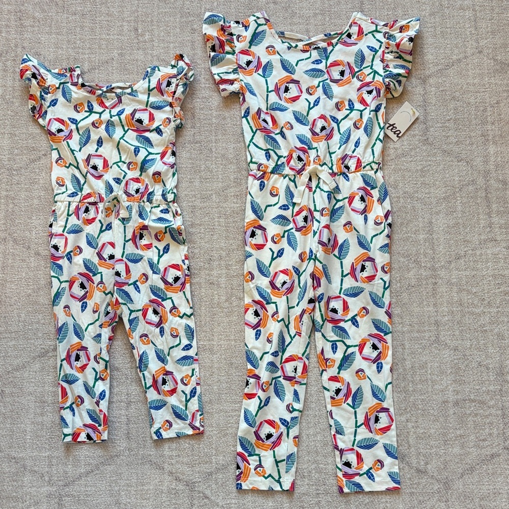 Tea Collection White Floral Leaf Print Jumpsuit with Multicolor Accents